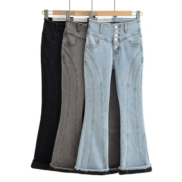 Breasted Bell-bottom Pants Women's Street Stitching - Image 2