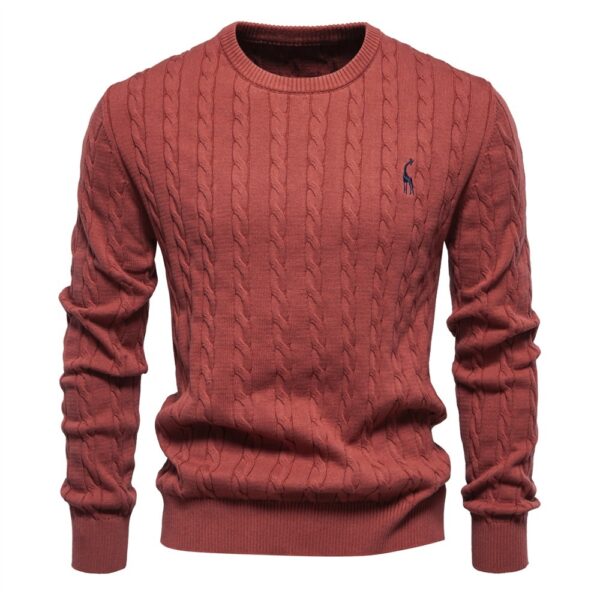 Autumn And Winter Sweater Pullover Deer Embroidery Solid Color Sweater For Men - Image 3