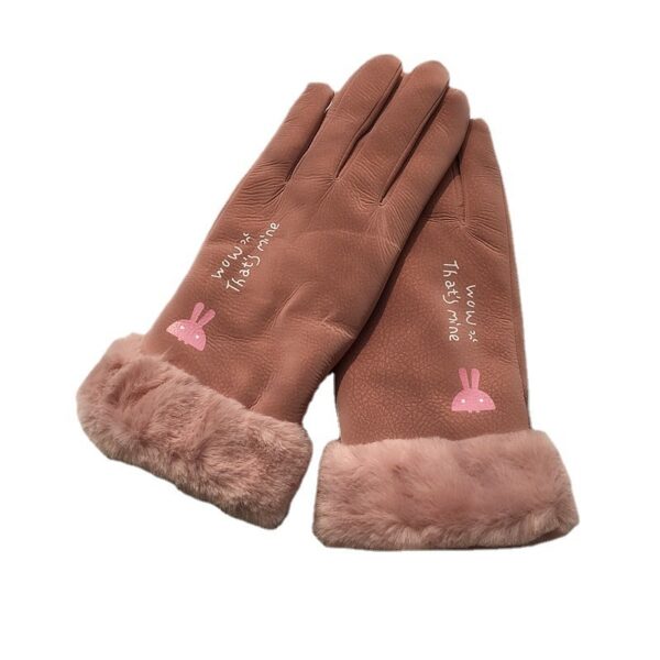 Autumn And Winter Women's Riding Gloves Korean Style Alphabet Cartoon Warm Double Layer Fleece-lined - Image 2