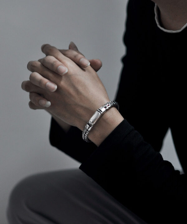 S925 Silver Handmade Woven Keel Bracelet For Men - Image 3