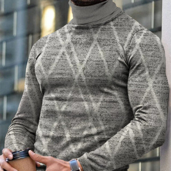 Autumn Winter Men's Long Sleeve Turtleneck T Shirt Printed Casual Top