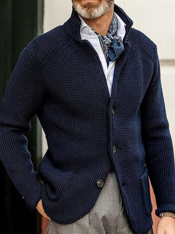 Fashion Men's Casual Long-sleeved Knitted Cardigan Stand Collar Sweater - Image 4