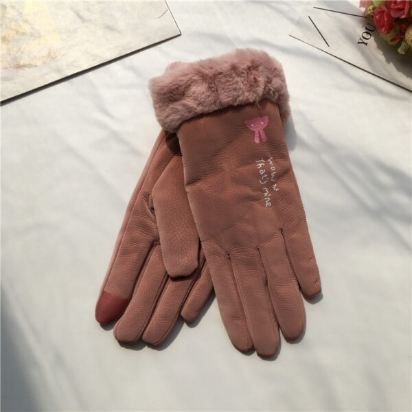 Autumn And Winter Women's Riding Gloves Korean Style Alphabet Cartoon Warm Double Layer Fleece-lined - Image 5